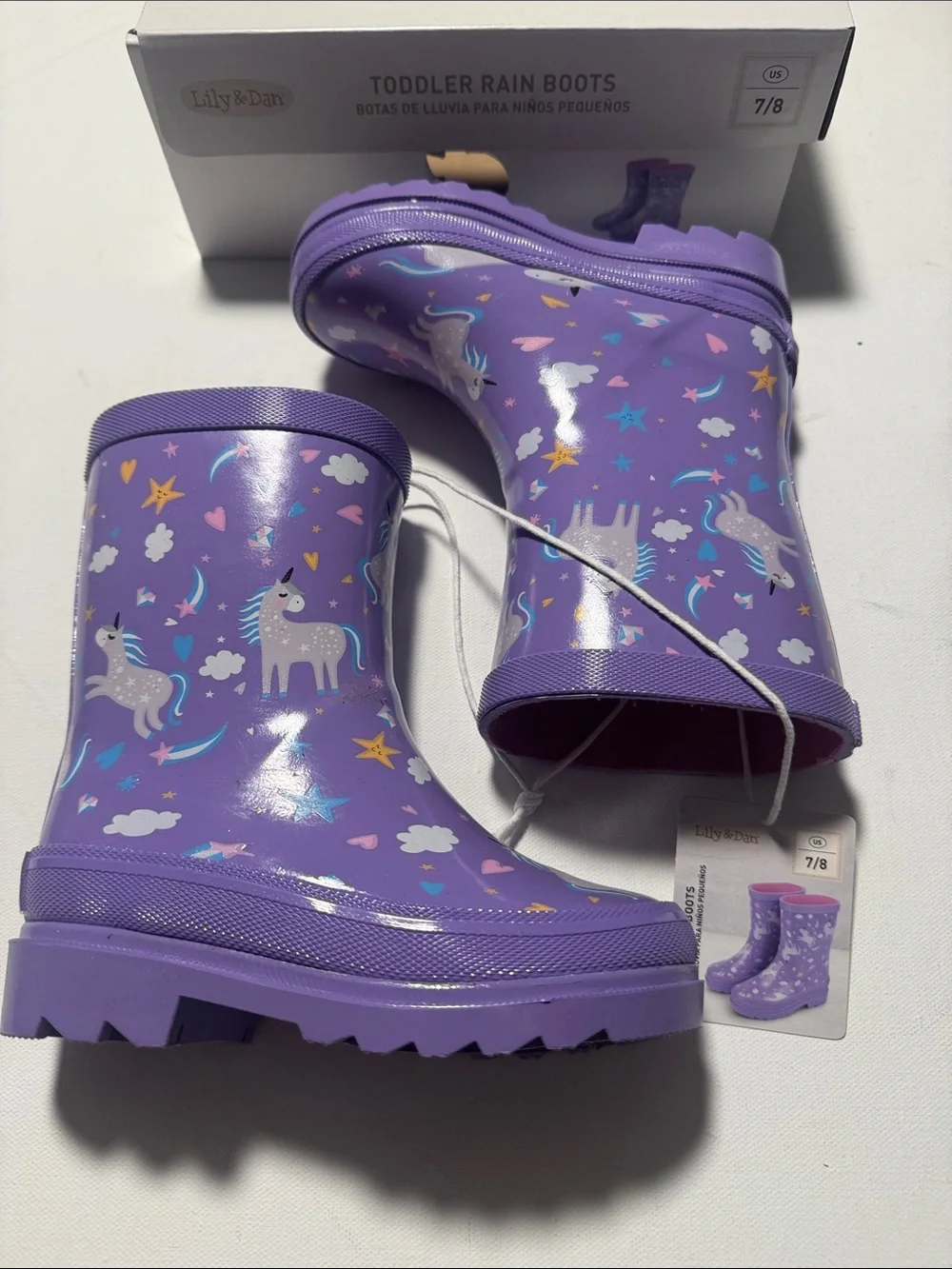 Toddler Rain Boots Girls 7/8 Purple Unicorn